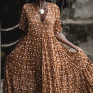 Daughters of India Rust Floral Maxi Dress